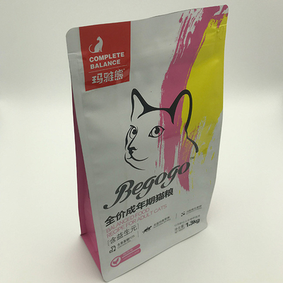 Fermuarlı 1.3kg Pet Gıda Ambalaj Torbası Kedi Maması Stand Up Düz Tabanlı Yan Köşebent